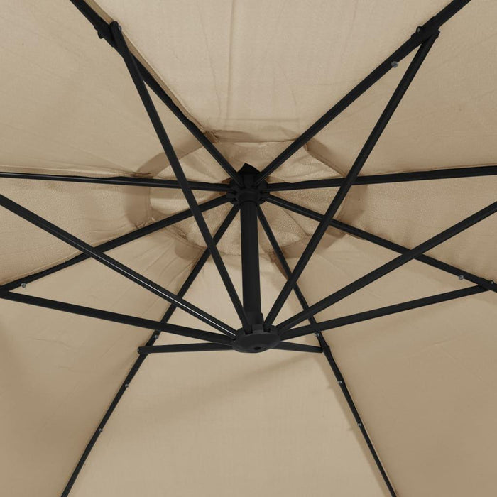 Cantilever Umbrella with LED Lights and Steel Pole in Taupe 300cm - Little and Giant Explorers vidaXL