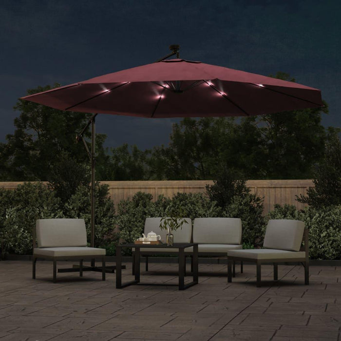 Cantilever Umbrella with LED Lights in Bordeaux Red 350cm - Little and Giant Explorers vidaXL