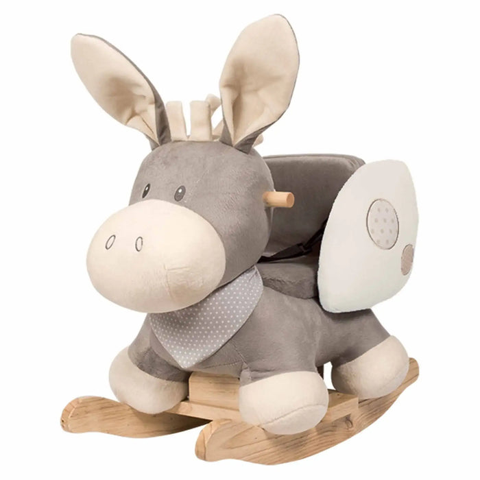 Gray and beige donkey-shaped rocking toy on a white background