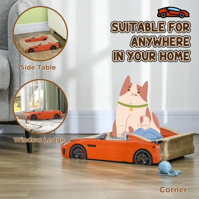 Car-Shaped Cat Scratcher Bed with Catnip | Corrugated Cardboard Design - Fun and Functional PAWHUT - Little and Giant Explorers PawHut