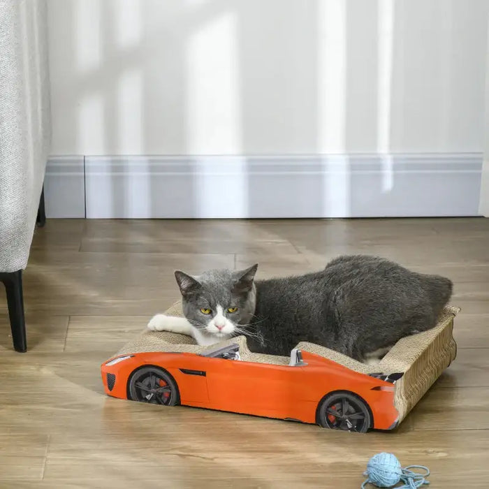 Car-Shaped Cat Scratcher Bed with Catnip | Corrugated Cardboard Design - Fun and Functional PAWHUT - Little and Giant Explorers PawHut
