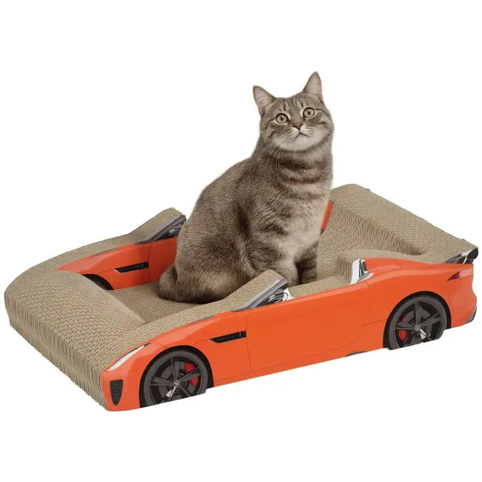 Car-Shaped Cat Scratcher Bed with Catnip | Corrugated Cardboard Design - Fun and Functional PAWHUT - Little and Giant Explorers PawHut