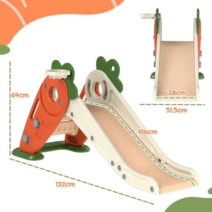 Carrot Themed 3-in-1 Foldable Slide with Basketball Hoop and Climber - Little and Giant Explorers AIYAPLAY