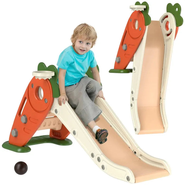 Carrot Themed 3-in-1 Foldable Slide with Basketball Hoop and Climber - Little and Giant Explorers AIYAPLAY