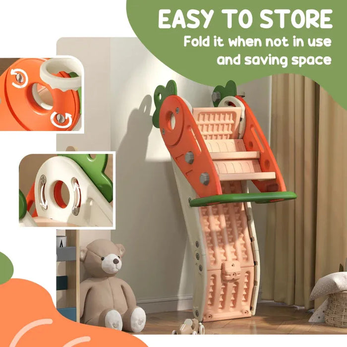 Carrot Themed 3-in-1 Foldable Slide with Basketball Hoop and Climber - Little and Giant Explorers AIYAPLAY