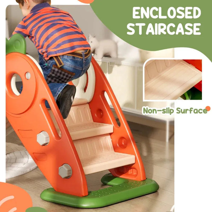 Carrot Themed 3-in-1 Foldable Slide with Basketball Hoop and Climber - Little and Giant Explorers AIYAPLAY