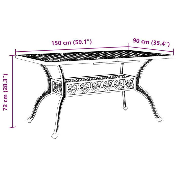 Cast Aluminium Garden Table in Black (150 x 90 x 72cm) - Little and Giant Explorers vidaXL