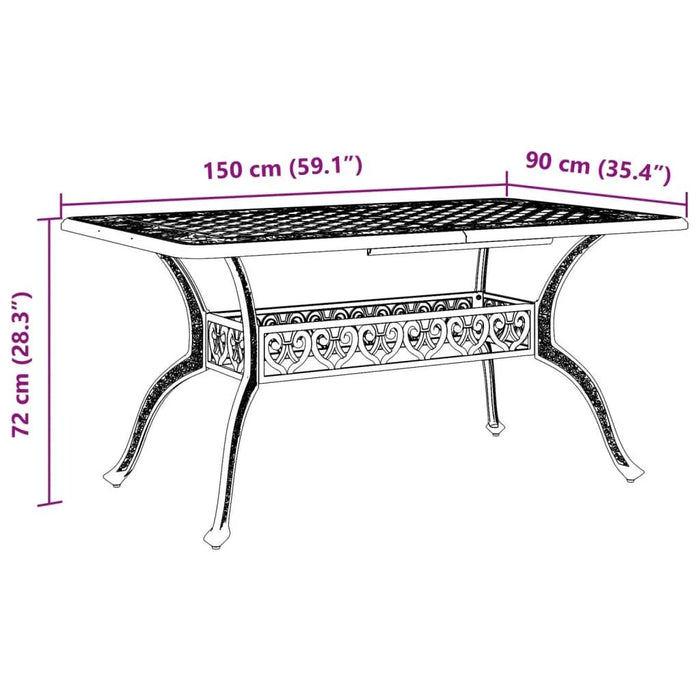 Cast Aluminium Garden Table in Bronze (150 x 90 x 72cm) - Little and Giant Explorers vidaXL