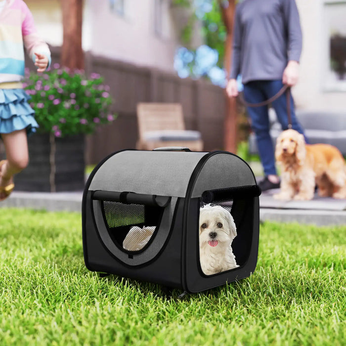 Folding Fabric Soft Pet Crate in Black - Little and Giant Explorers PawHut