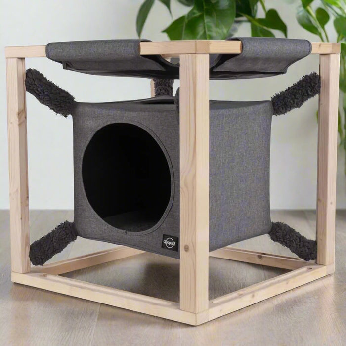 Cat Bed with Hammock 'Catcube' in Grey (54 x 54 x 54cm) - Little and Giant Explorers Quapas!