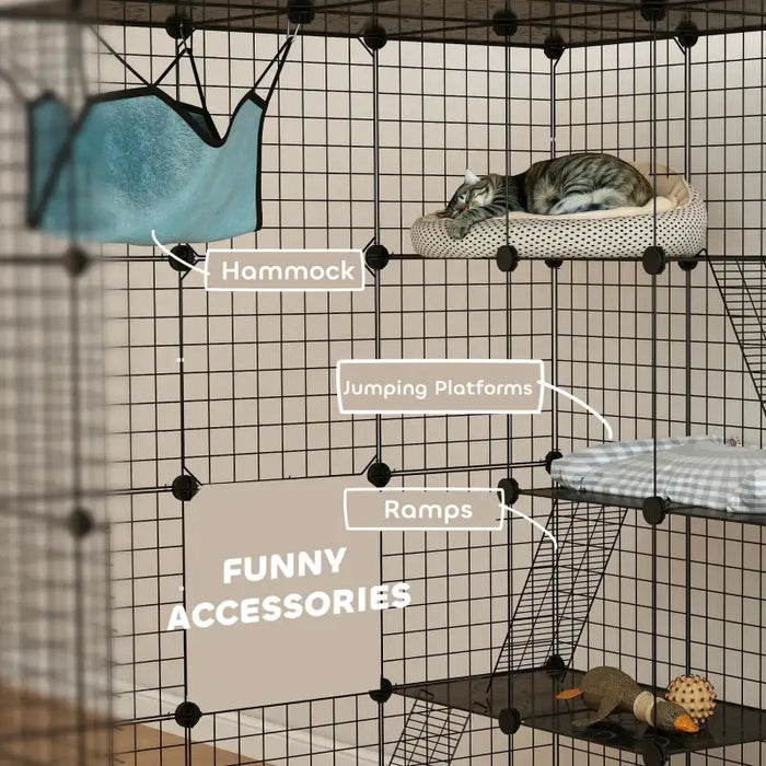 Cat Cage – Four-Tier Customisable Indoor Catio | 1.1m² Play Space - Hammock and Ramps PAWHUT - Little and Giant Explorers PawHut