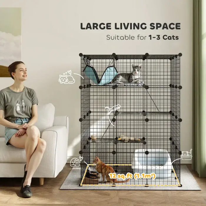Cat Cage – Four-Tier Customisable Indoor Catio | 1.1m² Play Space - Hammock and Ramps PAWHUT - Little and Giant Explorers PawHut