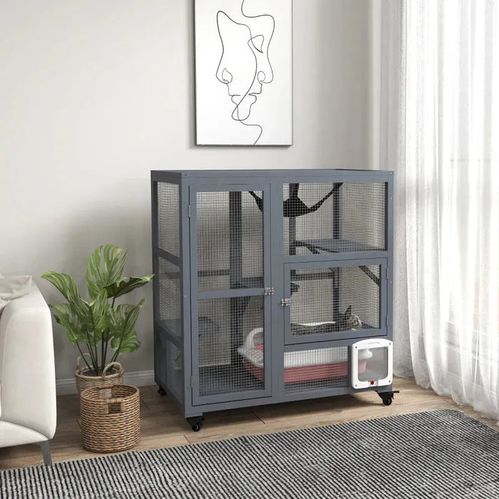 Cat Cage Outdoor Enclosure on Wheels in Grey