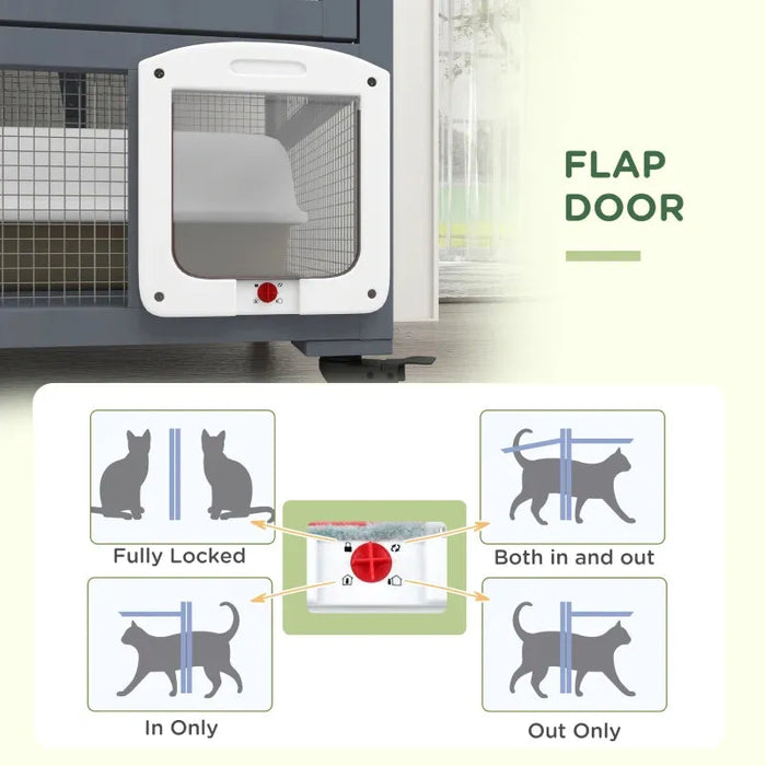 Cat Cage Outdoor Enclosure on Wheels in Grey - Little and Giant Explorers PawHut