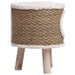 Brown seagrass elevated cat condo with white faux fur trim and wooden legs