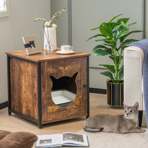 Cat Litter Box Enclosure – Hidden Cat Washroom | Metal Frame and Cat-Shaped Entry COSTWAY - Little and Giant Explorers Costway