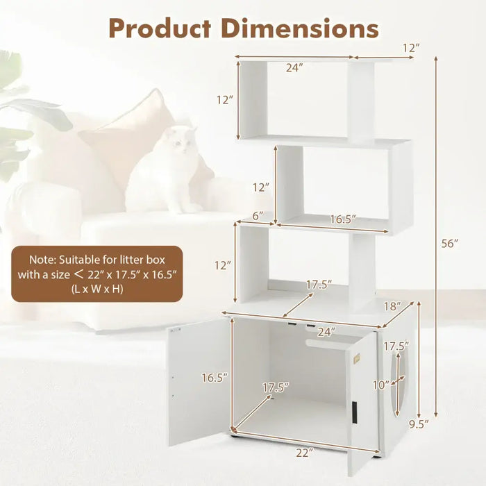 Cat Litter Box Enclosure – White Cabinet | 3 Open Shelves and Adjustable Feet COSTWAY - Little and Giant Explorers Costway