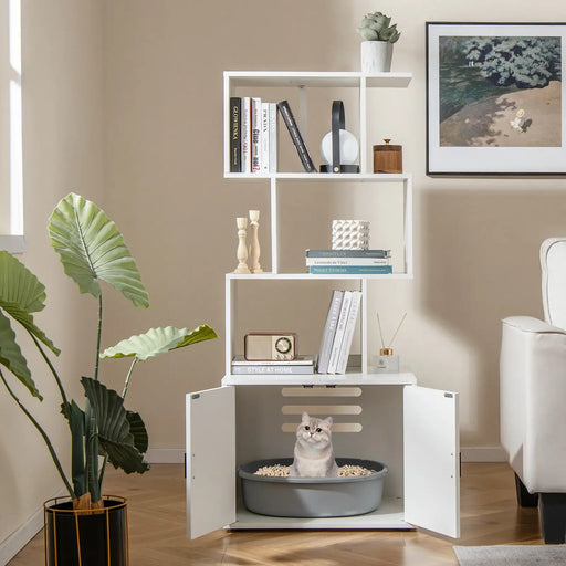 Cat Litter Box Enclosure – White Cabinet | 3 Open Shelves and Adjustable Feet COSTWAY - Little and Giant Explorers Costway