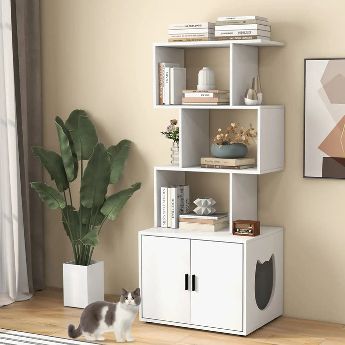 Cat Litter Box Enclosure – White Cabinet | 3 Open Shelves and Adjustable Feet COSTWAY - Little and Giant Explorers Costway
