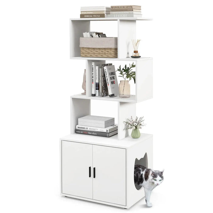 Cat Litter Box Enclosure – White Cabinet | 3 Open Shelves and Adjustable Feet COSTWAY - Little and Giant Explorers Costway