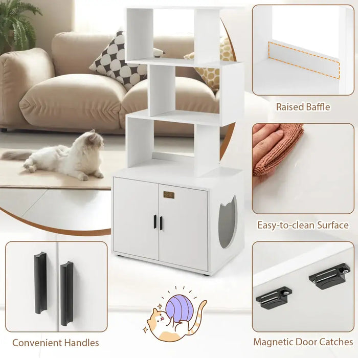 Cat Litter Box Enclosure – White Cabinet | 3 Open Shelves and Adjustable Feet COSTWAY - Little and Giant Explorers Costway