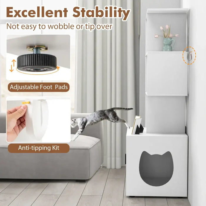 Cat Litter Box Enclosure – White Cabinet | 3 Open Shelves and Adjustable Feet COSTWAY - Little and Giant Explorers Costway