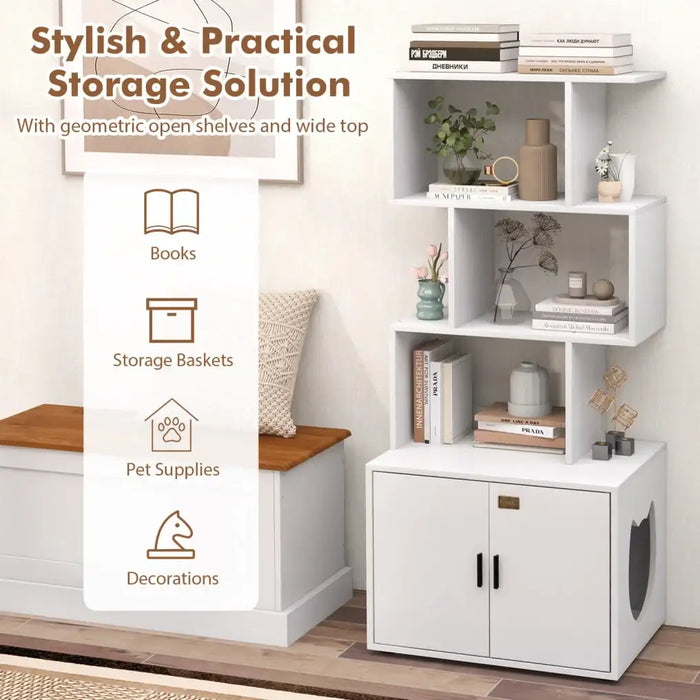 Cat Litter Box Enclosure – White Cabinet | 3 Open Shelves and Adjustable Feet COSTWAY - Little and Giant Explorers Costway