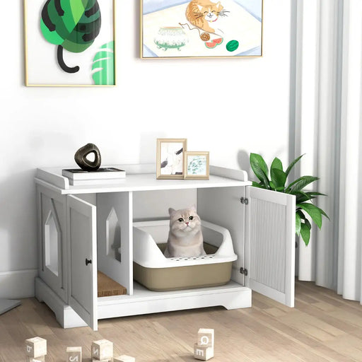Cat Litter Box Enclosure – White | 4-in-1 Multi-Use Cat Furniture - Hidden Litter Cabinet COSTWAY - Little and Giant Explorers Costway