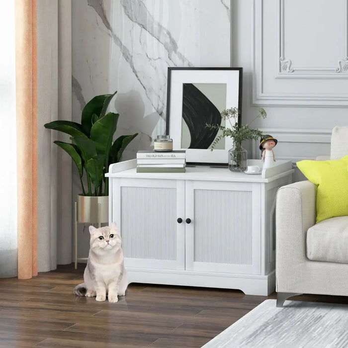 Cat Litter Box Enclosure – White | 4-in-1 Multi-Use Cat Furniture - Hidden Litter Cabinet COSTWAY - Little and Giant Explorers Costway