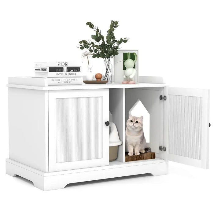 Cat Litter Box Enclosure – White | 4-in-1 Multi-Use Cat Furniture - Hidden Litter Cabinet COSTWAY - Little and Giant Explorers Costway
