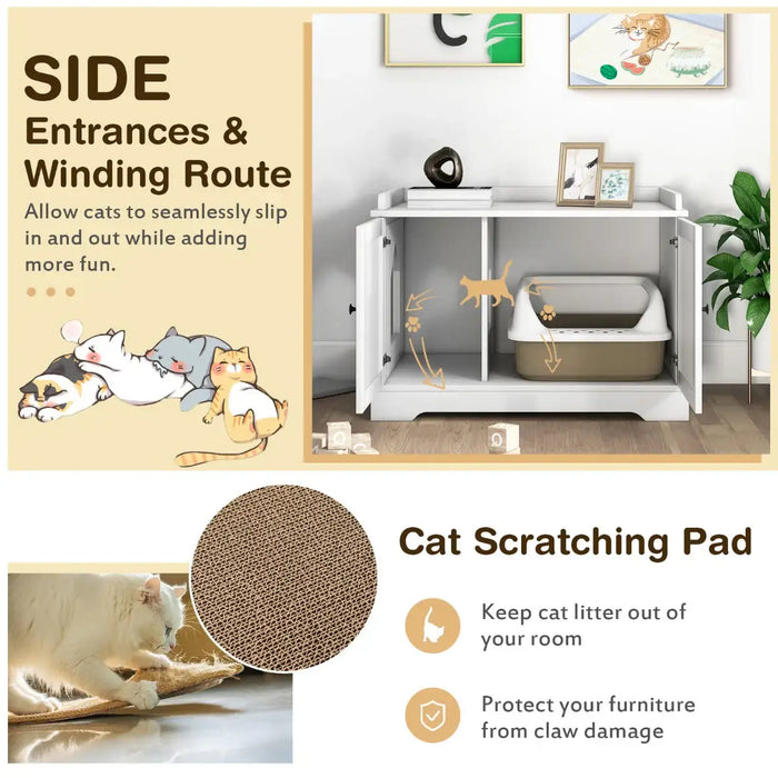 Cat Litter Box Enclosure – White | 4-in-1 Multi-Use Cat Furniture - Hidden Litter Cabinet COSTWAY - Little and Giant Explorers Costway