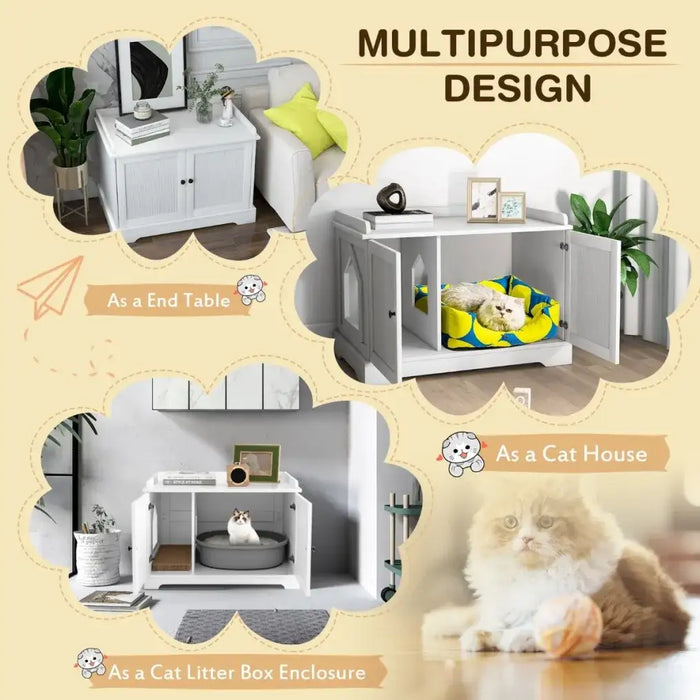 Cat Litter Box Enclosure – White | 4-in-1 Multi-Use Cat Furniture - Hidden Litter Cabinet COSTWAY - Little and Giant Explorers Costway