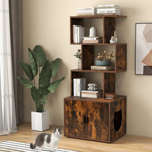 Cat Litter Box Enclosure with Storage Shelves – Rustic Brown | Tall Hidden Washroom COSTWAY - Little and Giant Explorers Costway