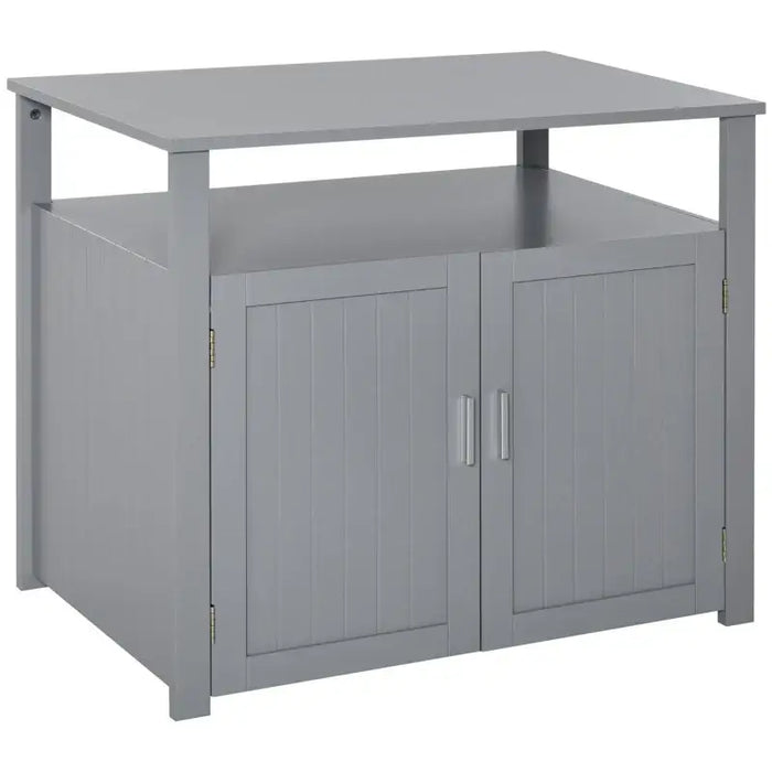 Cat Litter Box Furniture with Storage Shelves – Grey | Hidden Cat House and Cabinet PAWHUT - Little and Giant Explorers PawHut