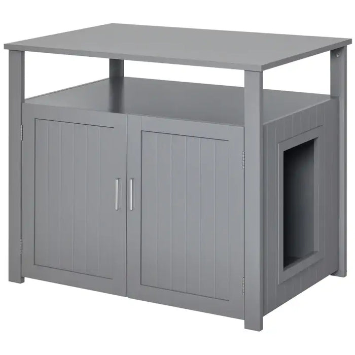 Cat Litter Box Furniture with Storage Shelves – Grey | Hidden Cat House and Cabinet PAWHUT - Little and Giant Explorers PawHut