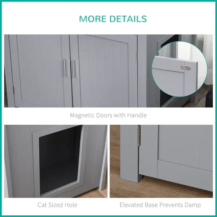 Cat Litter Box Furniture with Storage Shelves – Grey | Hidden Cat House and Cabinet PAWHUT - Little and Giant Explorers PawHut