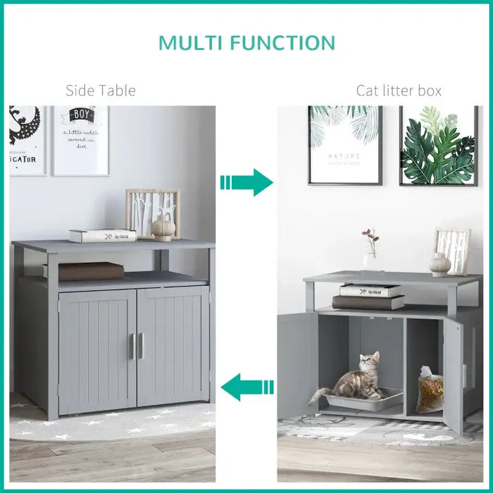 Cat Litter Box Furniture with Storage Shelves – Grey | Hidden Cat House and Cabinet PAWHUT - Little and Giant Explorers PawHut