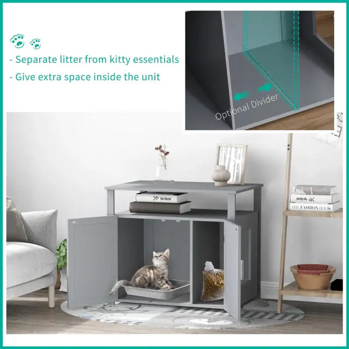 Cat Litter Box Furniture with Storage Shelves – Grey | Hidden Cat House and Cabinet PAWHUT - Little and Giant Explorers PawHut
