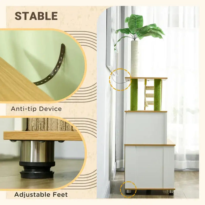 Cat Litter Box with Cat Tree – White | Multifunctional Enclosure with Scratching Posts PAWHUT - Little and Giant Explorers PawHut