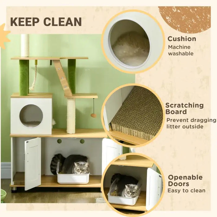 Cat Litter Box with Cat Tree – White | Multifunctional Enclosure with Scratching Posts PAWHUT - Little and Giant Explorers PawHut