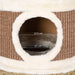 Brown seagrass cat scratching barrel with fluffy rimmed condo opening, 13.5 cm wide, 12 cm tall