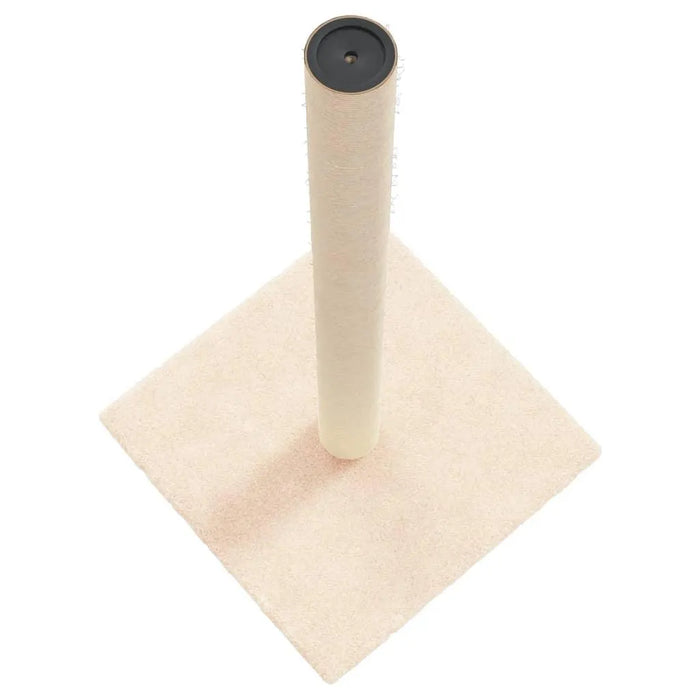 Cream cat scratching post with natural sisal pole and plush square base, classic design