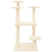 Cream multi-level cat scratching post with sisal posts and plush platforms