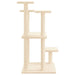 Cream multi-level cat tree with sisal scratching posts and plush platforms