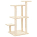 Cream multi-level cat tree with sisal scratching posts and plush-covered platforms