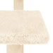 Cream cat scratching post with plush platform and sisal-wrapped support pole