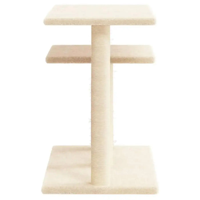 Cream cat scratching post with multi-platform design and sisal-wrapped central post