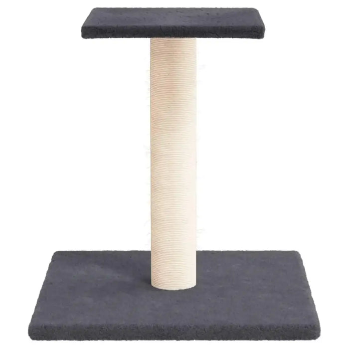 Compact cat scratching post with dark grey platform and natural sisal center column