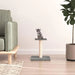 Grey kitten on light grey plush and sisal cat scratching post in modern living room
