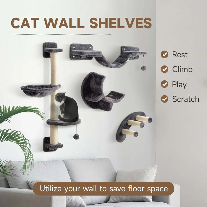 Cat Shelf Set Dark Grey | Wall-Mounted Design with Modular Layout - Little and Giant Explorers PawHut